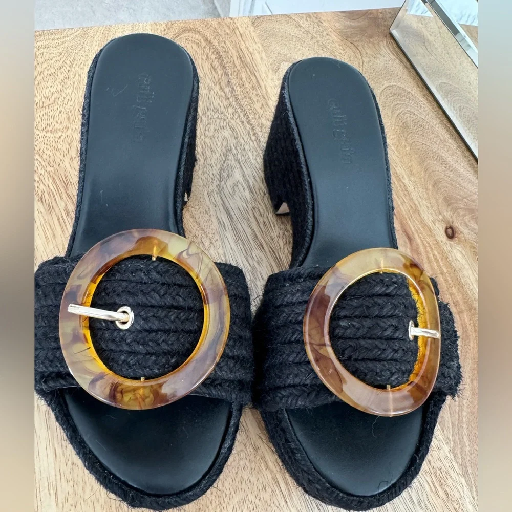 cult gaia Black Woven Platform Slide Sandals with Tortoiseshell Buckle